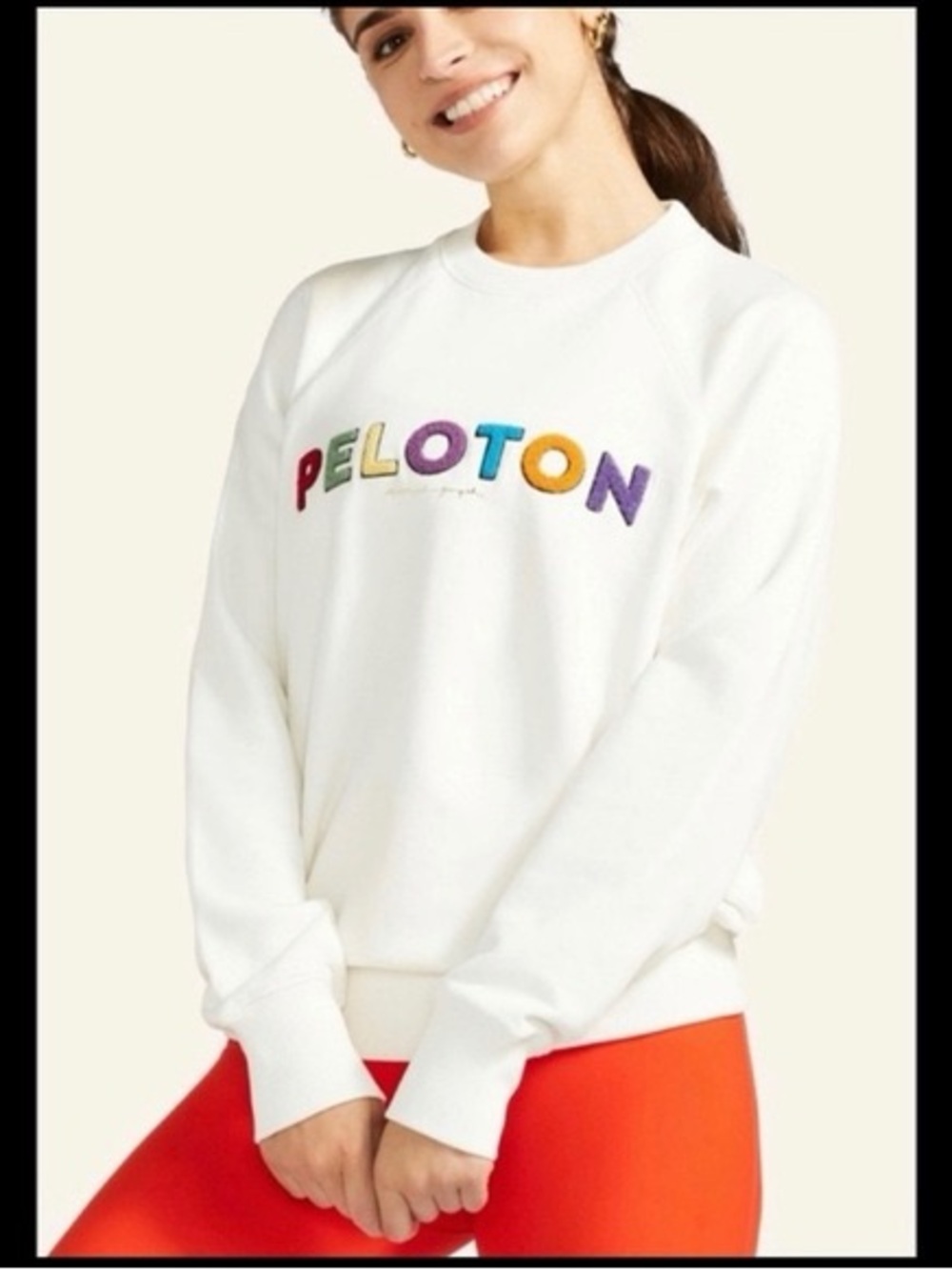Peloton x Spiritual Gangster White Crew Sweatshirt with Rainbow Embroidered Logo